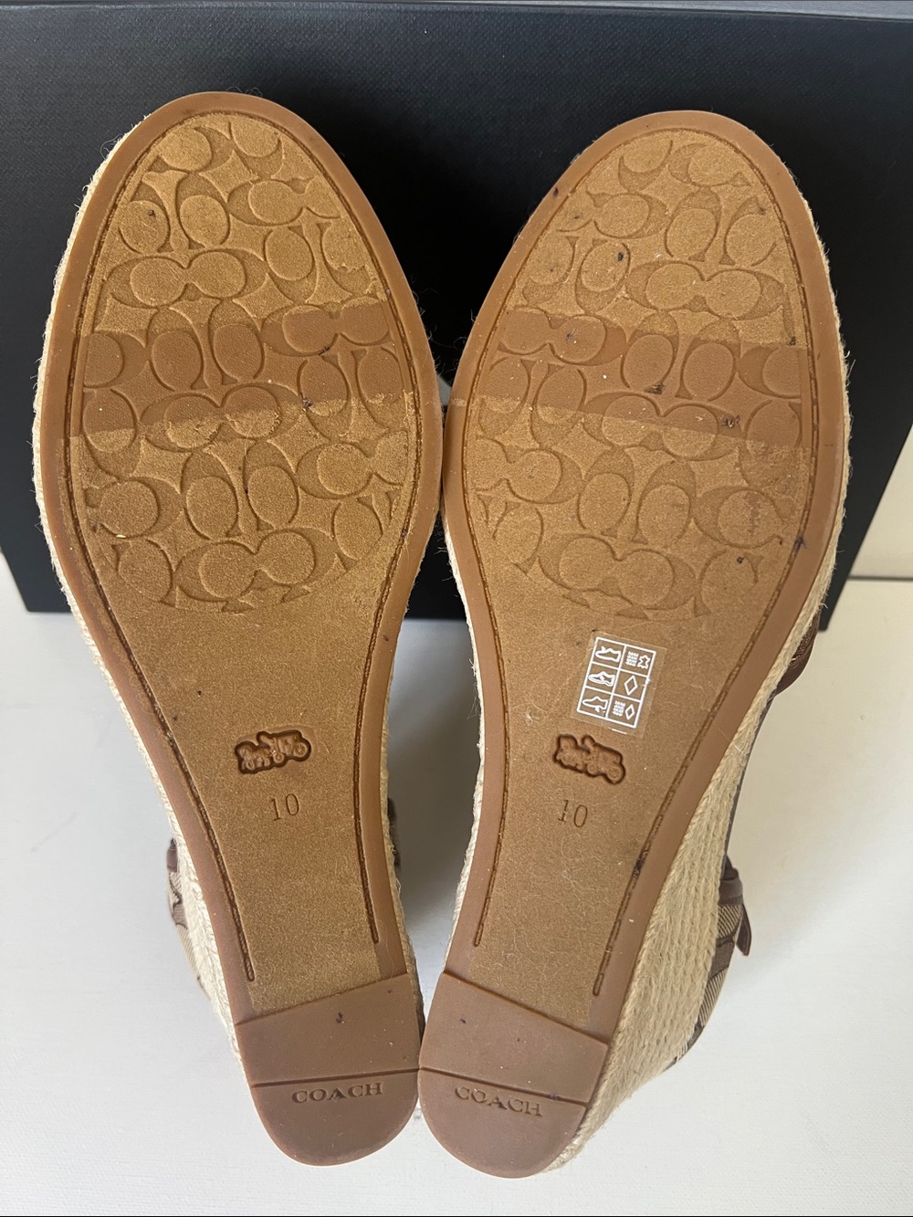 NWT Coach Tan Signature Canvas Espadrille Wedge Sandals - Picture 5 of 13